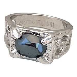 Vintage 1970s Uncas Hematite Ring Nugget Style 18K HGE Gold Plate Size 9 - 5X